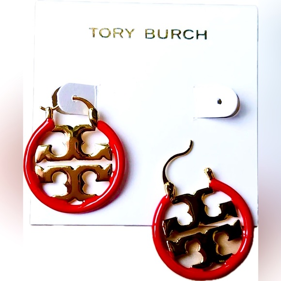 Tory Burch Resin Miller Small Hoop Logo Earrings, NWOT-Never Used-Excellent Cond - Picture 2 of 6